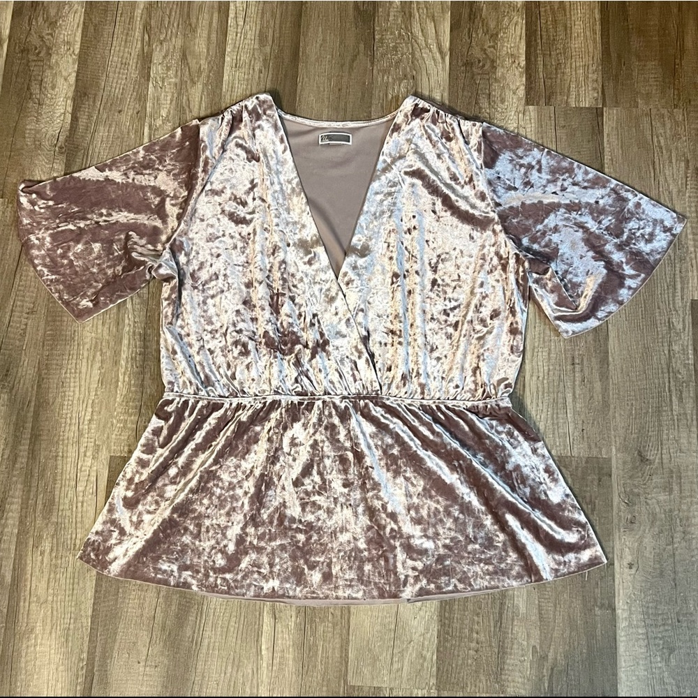 Light Purple Short Sleeve Velvet Blouse
